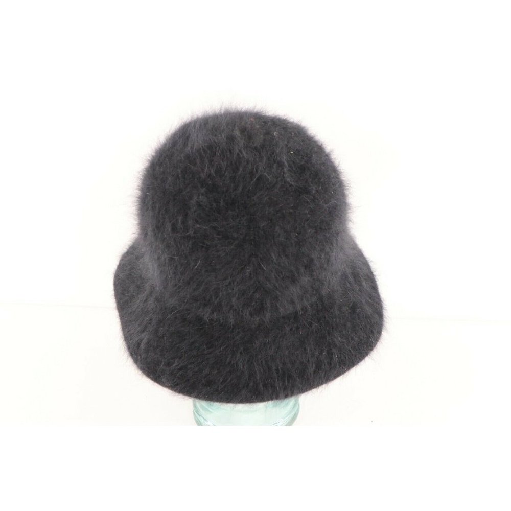 Vintage 90s Streetwear Blank Angora Rabbit Hair Blend Bucket Hat Cap Black - Picture 3 of 6